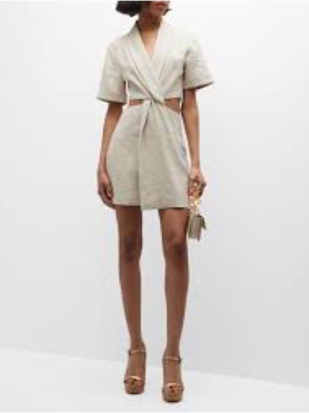 Ramy Brook $389 Women's Freya Tan Linen Twist-Front Short Dress Small